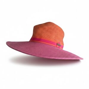 Sun N Sand Packable Straw Sun Hat Wide Brim Resort Beach Vacation Pink Orange OS